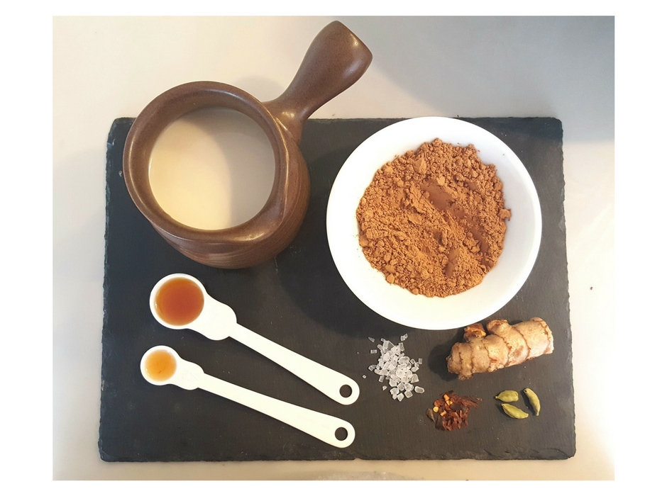 Raw cacao hot chocolate ingredients all measured out